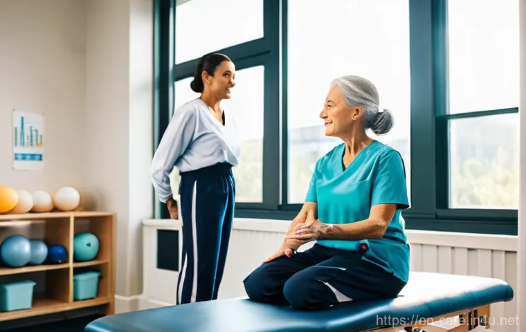 요양병원과 호스피스 비교 - **Prompt 1: Rehabilitative Care in a Skilled Nursing Facility**
An elderly woman, in her late 70...