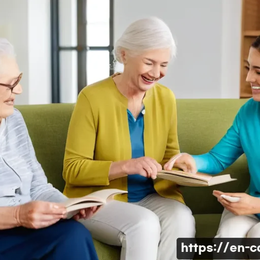 요양병원 방문 후기 - **Prompt:** A bright, modern assisted living common area filled with natural light. Diverse senior r...
