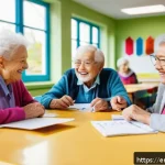 Home 20 노인 요양병원과 주간보호센터 차이 - A warm, inviting adult day care center interior bustling with diverse elderly participants engaged i...
