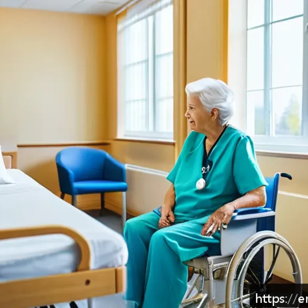 요양병원 의료보험 혜택 비교 - A bright and welcoming skilled nursing facility room featuring an elderly patient sitting comfortabl...