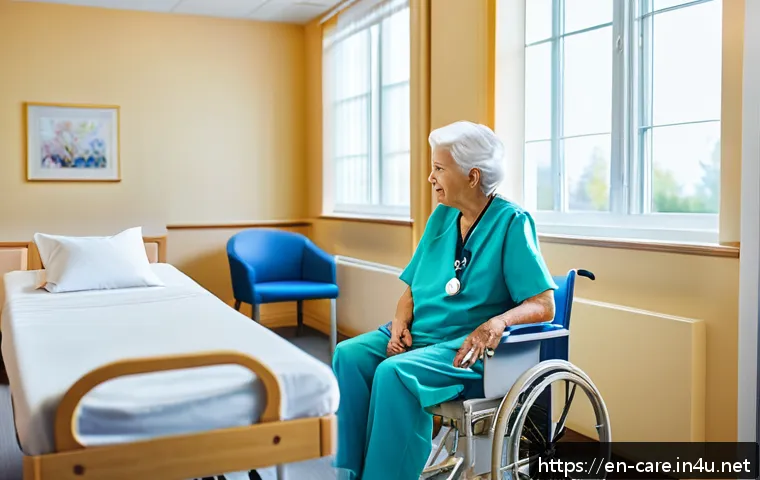 요양병원 의료보험 혜택 비교 - A bright and welcoming skilled nursing facility room featuring an elderly patient sitting comfortabl...