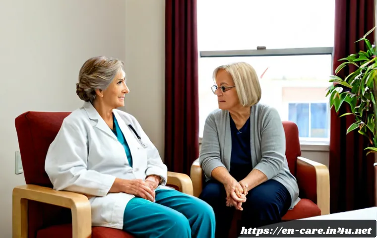 요양병원에서의 심리치료 - Photorealistic psychotherapy session in a modern American long-term care hospital, compassionate mid...